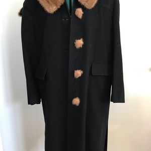 Vintage Wool Crepe Coat with Mink Collar & Buttons